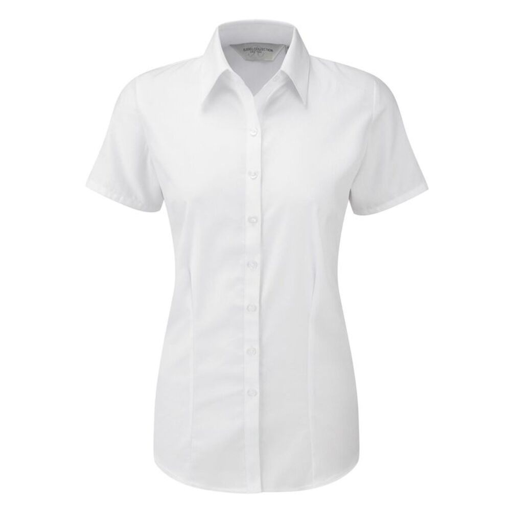 Russell Womens/ladies Herringbone Short Sleeve Work Shirt / White